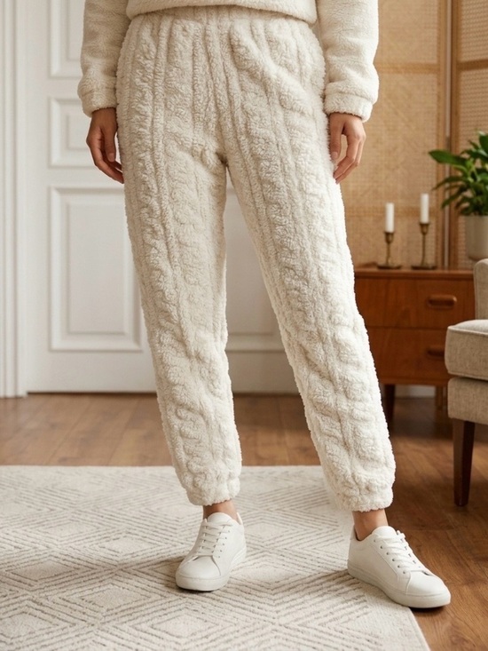 Unbranded Other - 2297 - Cozy Cream Sherpa Cable Knit Joggers